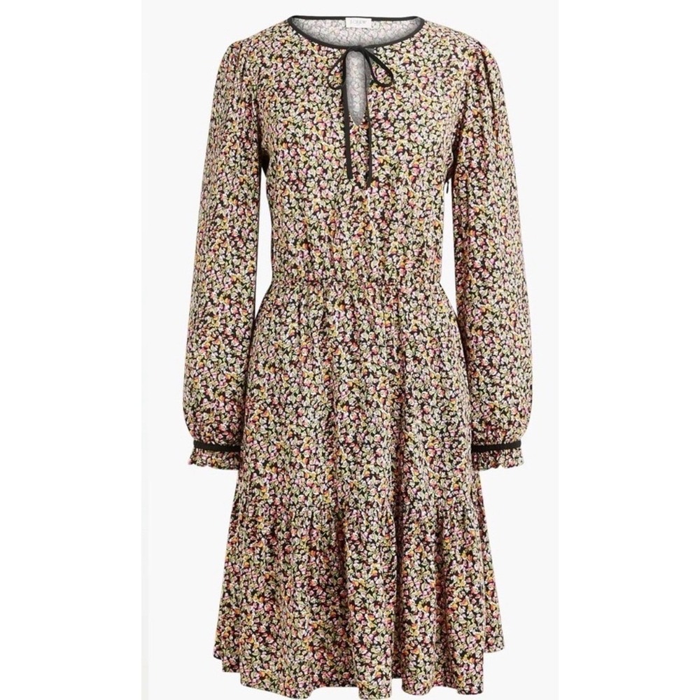 J.Crew Womens Floral Tiered‎ Tie Neck Long Sleeve Dress Multicolor Size 20 NWT